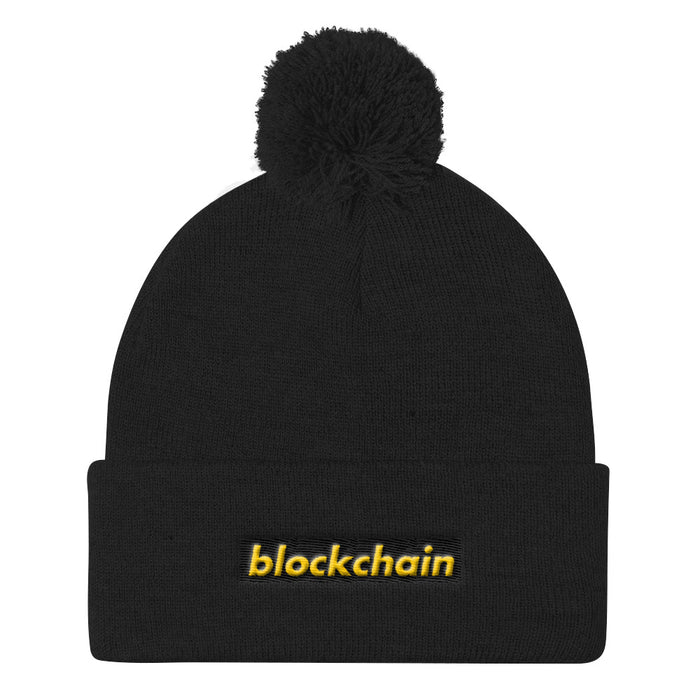 Blockchain Box Logo - Pom Pom Knit Cap Black/Gold